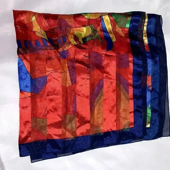Vintage Picasso Silk retro Scarf Size 38 x 38 80s Pattern Art, y2k unisex scarf - Picture 3 of 7